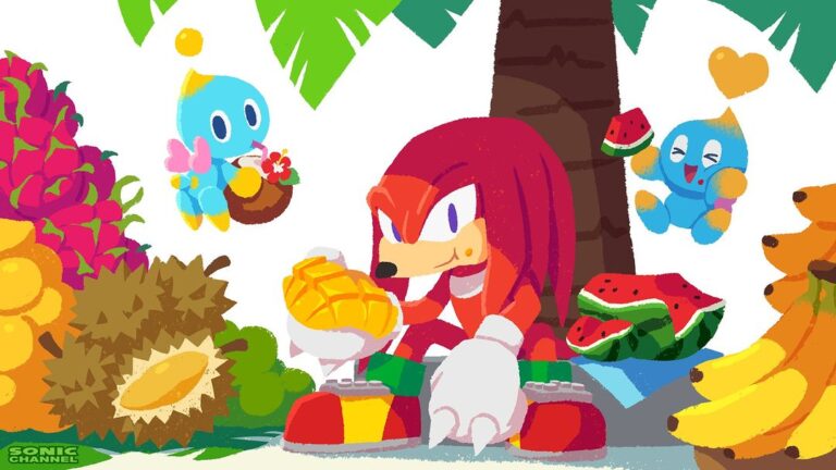 Read more about the article Third Illustration of Imagine – Sonic Traveling to Asia Series Released! Knuckles Shares Tropical Fruit With Some Chao