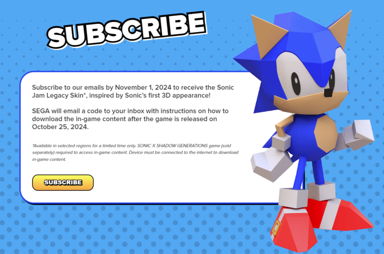 Read more about the article Free Sonic Jam Legacy Skin Available for Sonic X Shadow Generations Newsletter Subscribers