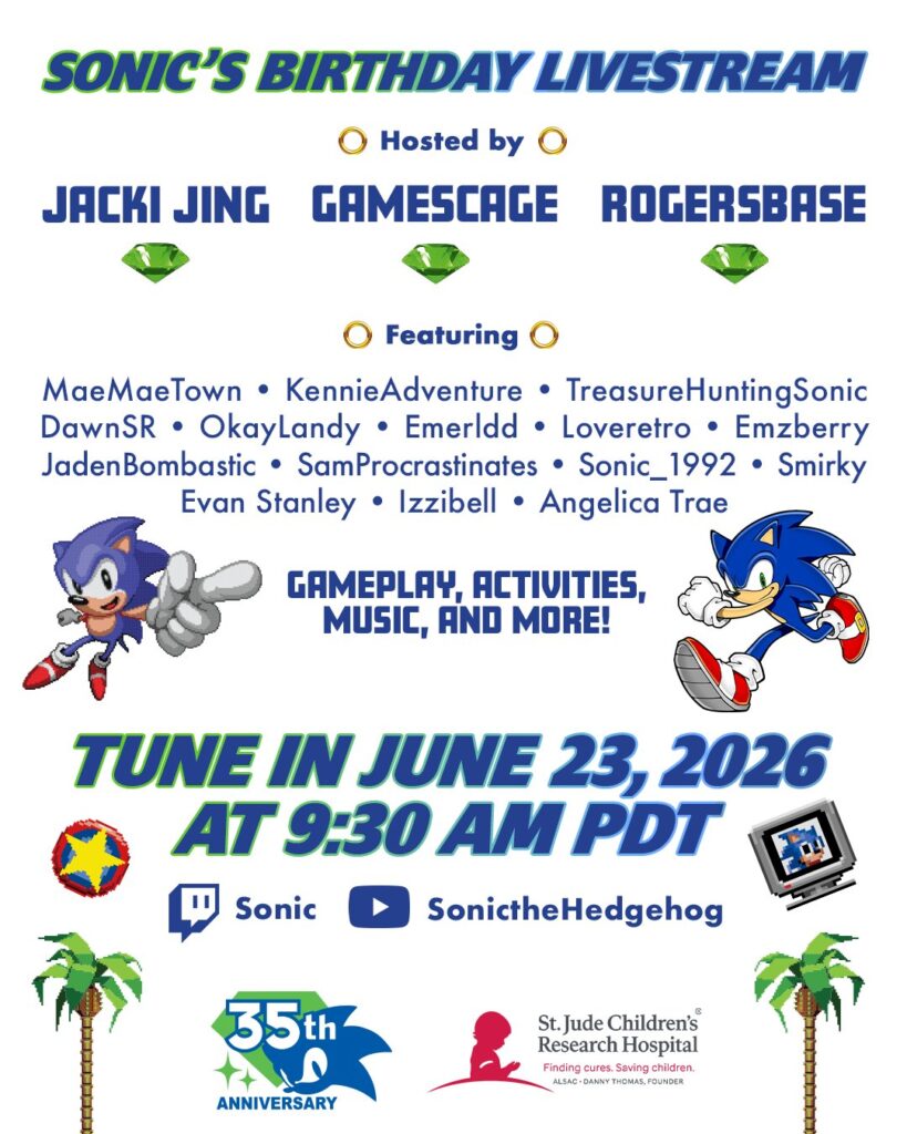 SEGA Announces Sonic Birthday Livestream for June 23 With Special Guests and St. Jude Fundraiser