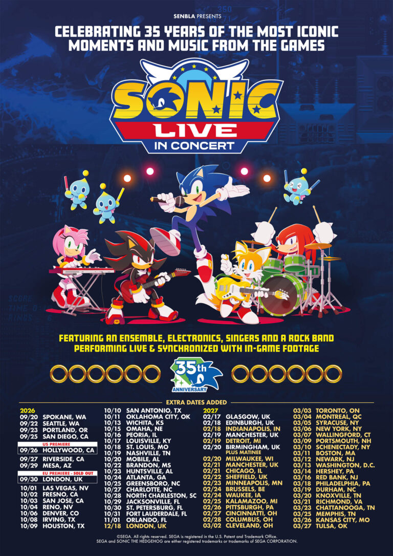 Sonic Live in Concert Adds Over 30 New Shows Across the U.S., Canada, UK, and Europe