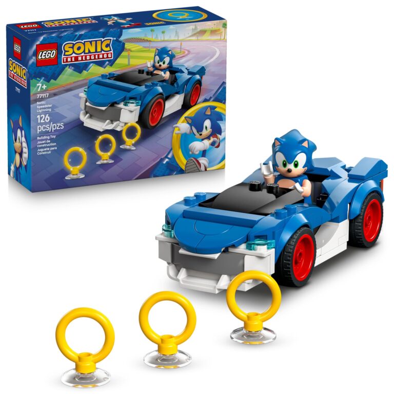 LEGO Sonic The Hedgehog Sonic: Speedster Lightning Race Car Toy for Boys & Girls – Toy Building Set W/Minifigure for Kids & Gamers, Ages 7+ – 77117
