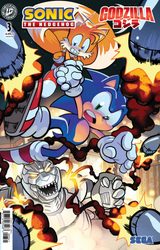 Sonic and Tails Dodge Mechagodzilla's Missiles on New Sonic x Godzilla #3 Exclusive Cover